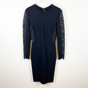 Stella McCartney Lace Paneled Bodycon Midi Dress 8 Black
